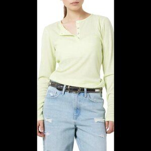 🆕Noisy may Odette Rib Long Sleeve Henley Top Butterfly (Lime Green)  Size L